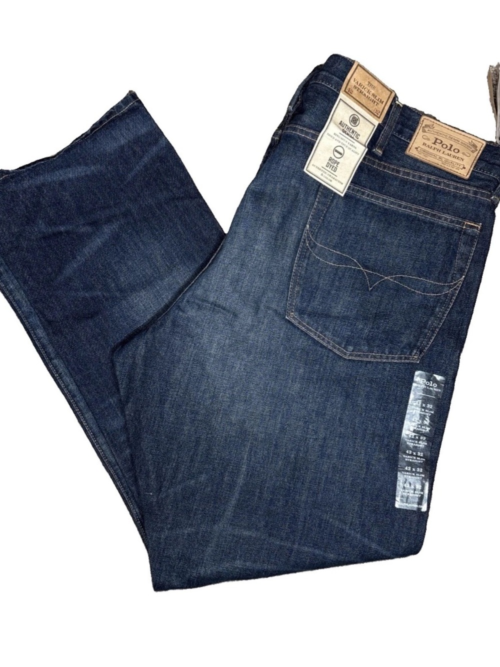 Polo Ralph Lauren Varick Slim Jeans Mens 42x32 Blue Straight Dark Wash Denim